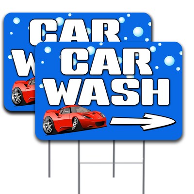 CAR WASH Arrow 2 Pack Double-Sided Yard Signs 16'' x 24'' with Metal Stakes (Made 