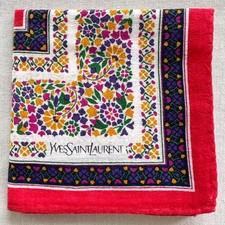 VTG Handkerchief Plain Red Cotton Border Floral Flourish Pocket Square 18"