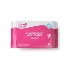 Clinell Chlorhexidine Wash Cloths - Pack of 8 Cloths - Body Wipes, Rinse