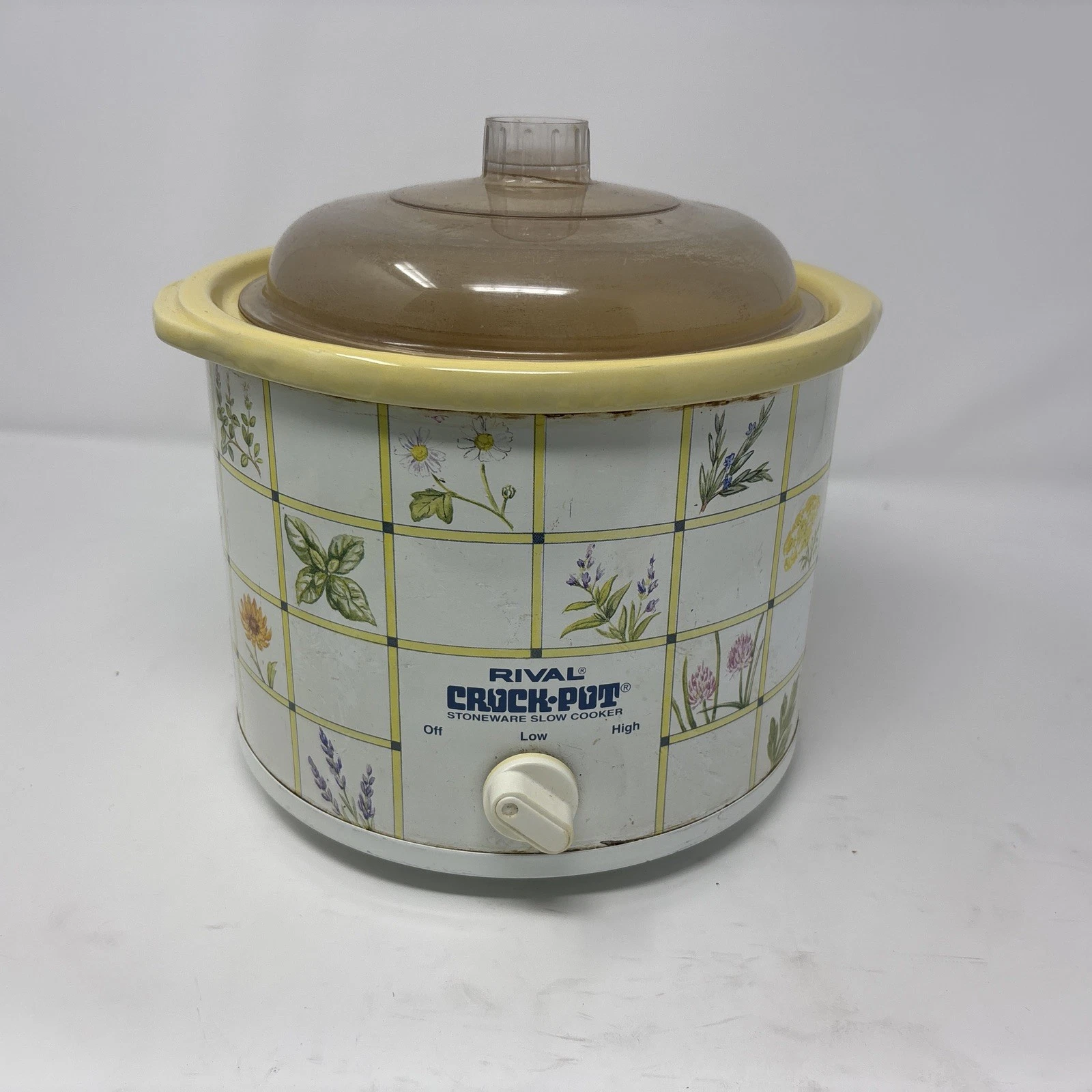 Rival Crock Pot Slow Cooker Blue Yellow Floral Model 3120 Stoneware Small 2.5q