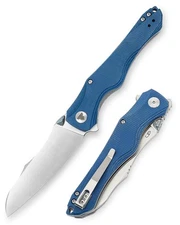 Trivisa Folding Knife Blue Micarta Handle 14C28N Plain Edge Satin Triton-04L