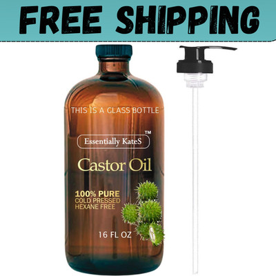 Castor Oil 16 Fl Oz (Glass Bottle) - Original - a Huge Glass Bottle with a Pump