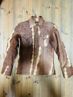 TORNADO MART Brown Leather Western Shirt M Vintage Condition Pig Skin Rare JAPAN