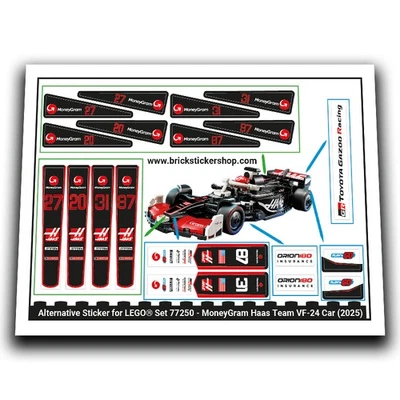 BRICKSTICKERSHOP Pegatina alternativa para set 77250 - MoneyGram Haas Team VF-24 coche