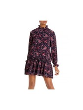 REBECCA TAYLOR Womens Navy Smocked Long Sleeve Mock Mini Party Shift Dress XS