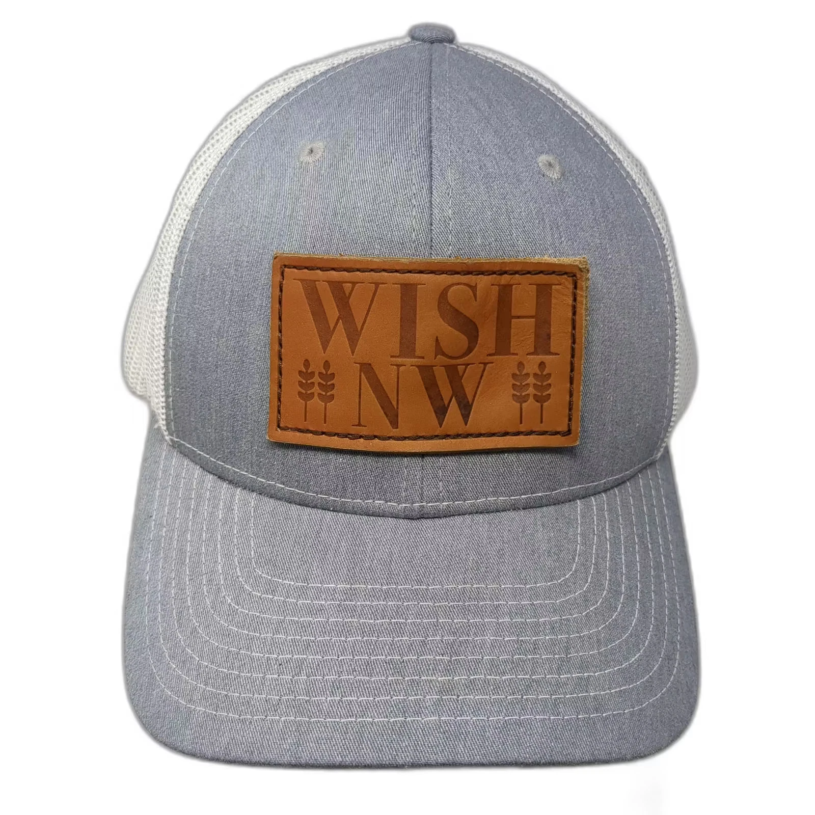 Richardson Trucker Hat Gray White One Size Leather Patch Wish NW Snapback Hat