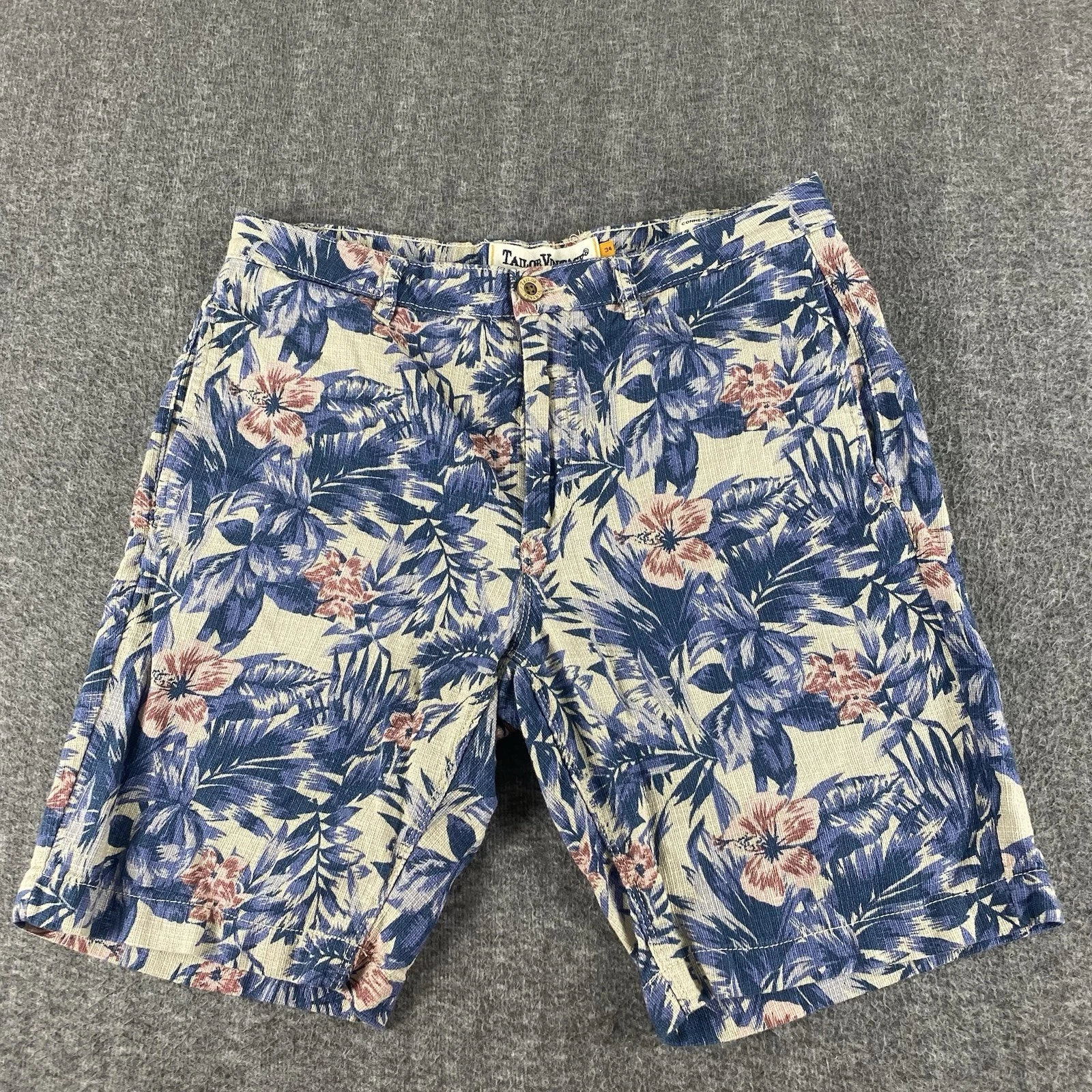 Tailor Vintage Floral Linen Blend Shorts Men 34 Tropical Slim Fit