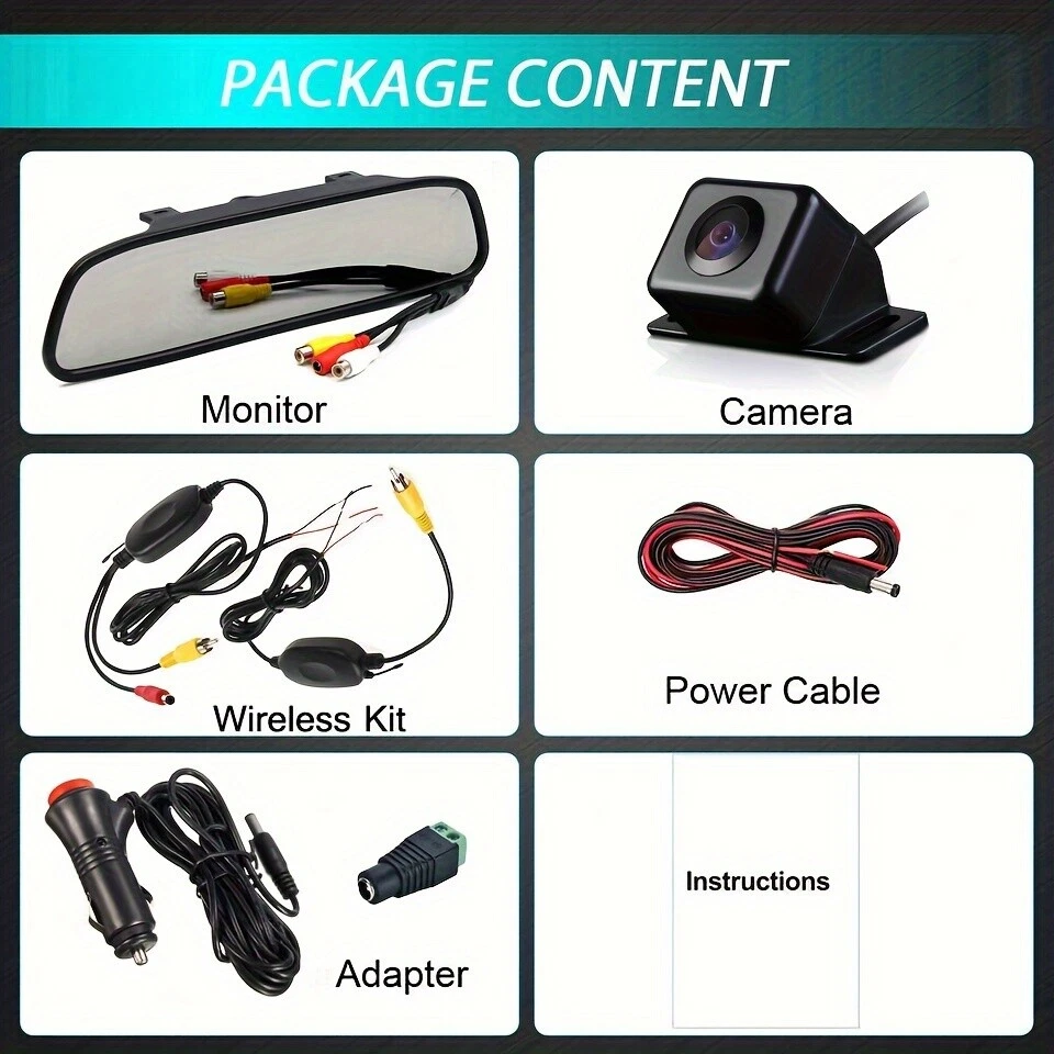 wireless 4.3' car rearview mirror monitor kit mini reversing camera car/vehicle - Image 4 of 4