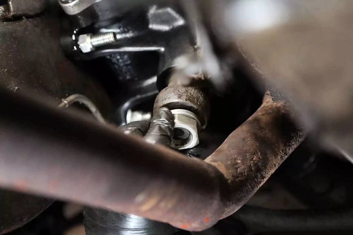 The new lock washer and nut fastened to the gearbox output shaft.