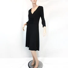 Max Studio Vintage 90’s Y2K Black Wrap Long Sleeve Midi Dress Medium made in USA