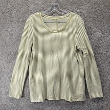 a.n.a. Women's Shirt Round Neck Long Sleeve Strip Green X-Large