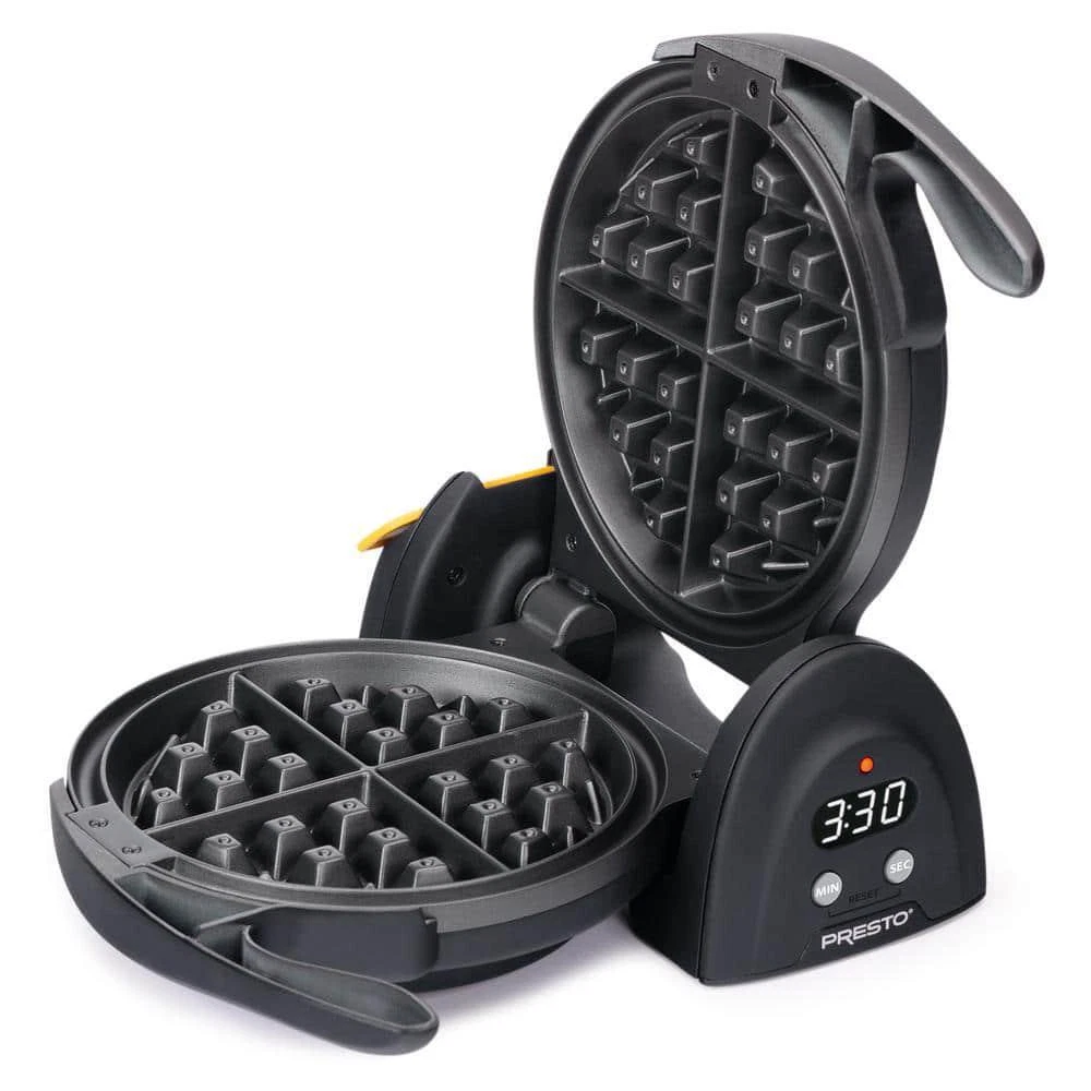 Presto Belgian Waffle Maker Black Easy-to-Use Rotating Design Thick Waffle Timer