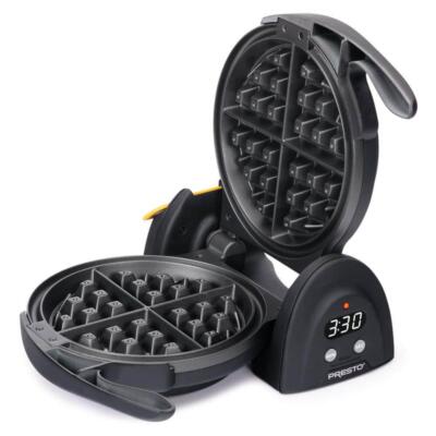 Presto Belgian Waffle Maker Black Easy-to-Use Rotating Design Thick Waffle Timer