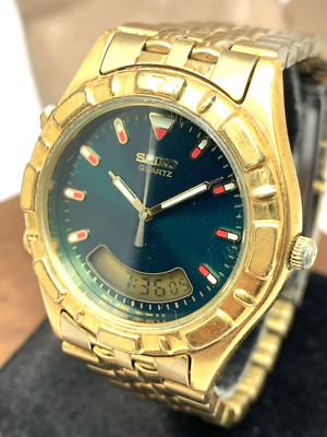 Seiko Men's Watch H801-7038 Vintage Quartz Green Dial Gold