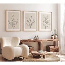 Botanical Wall Art Decor Set of 3 Neutral Wall Decor Boho Beige Canvas Wall A...