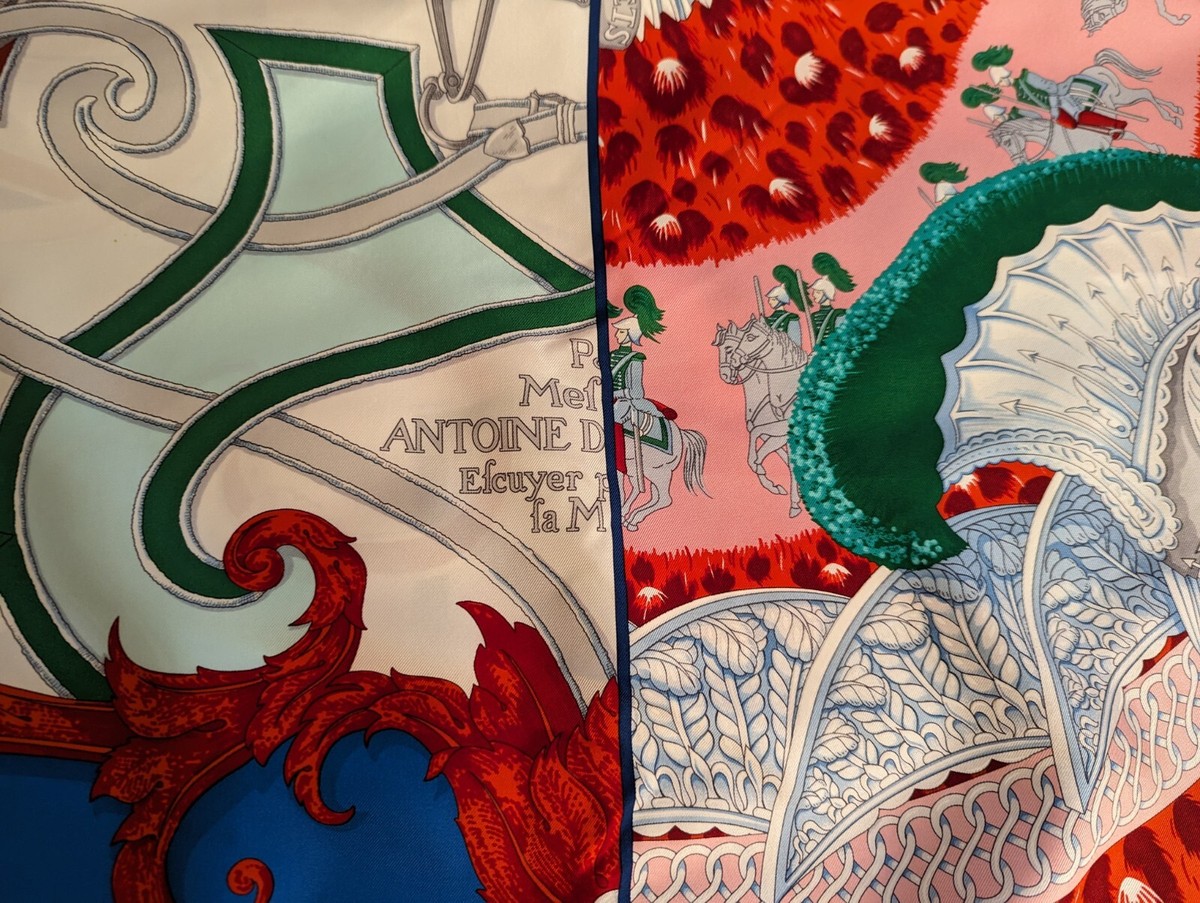 hermes silk scarf 90 Plummets Du Roy red white authentic Tag