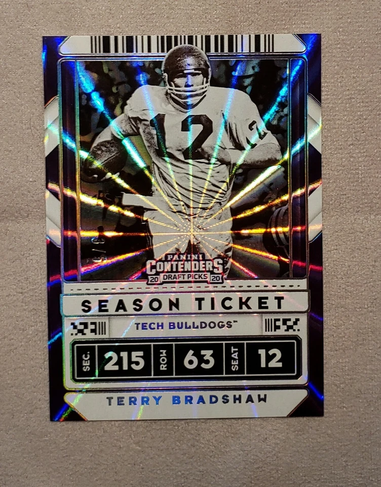 Terry Bradshaw 2020 Contenders FAME /5 LA Tech Steelers silver refractor Prizm - Image 4 of 4