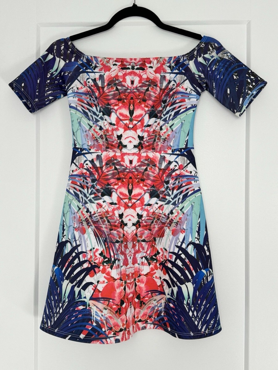 bloomingdales mini dress AQUA Floral Print Bustier Mini Dress XS Bloomingdales Off The Shoulder