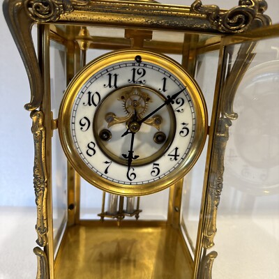 ANTIQUE USA WATERBURY CRYSTAL STRIKE,REGULATOR BRASS CLOCK