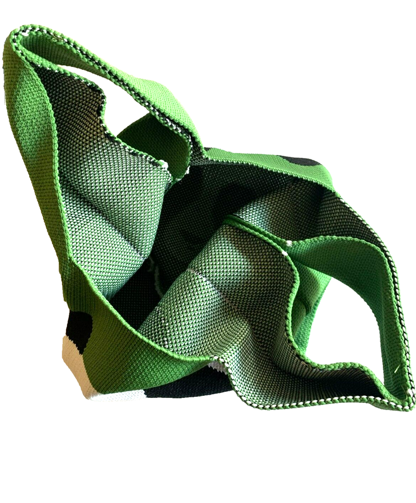 Eco-Friendly Heavy Knit Green Tote Bag with Cute Black White Panda Print Spacious NEW