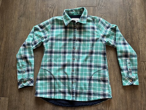 Orvis Fleece Lined Plaid Flannel Snap Shirt Jacket Shacket Green Blue Women's S - 第 1/6 張圖片