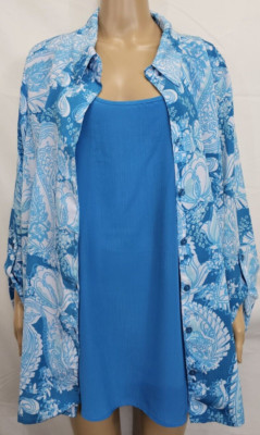 WHITE STAG Blouse Size 4X (26/28W) Light Blue Paisley Print w/false Top