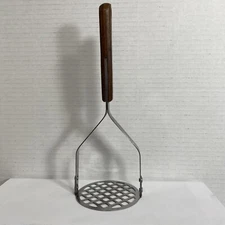Vintage Robinson Knife Co Potato Masher Wood Handle Stainless Steel USA Made