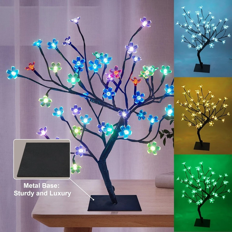 Árbol bonsái de flor de cerezo, 48 luces LED, adaptador de 24 V incluido, US NUEVO Foto 3 de 4