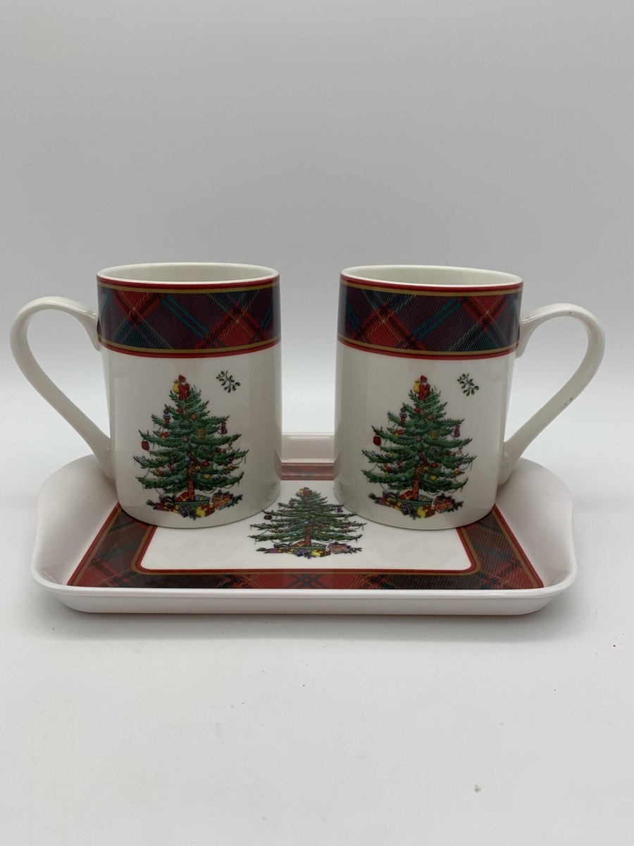 Spode Christmas Tree Tartan Set of 2 Mugs & Tray, 10 ounce Mug, 8" tray |  eBay