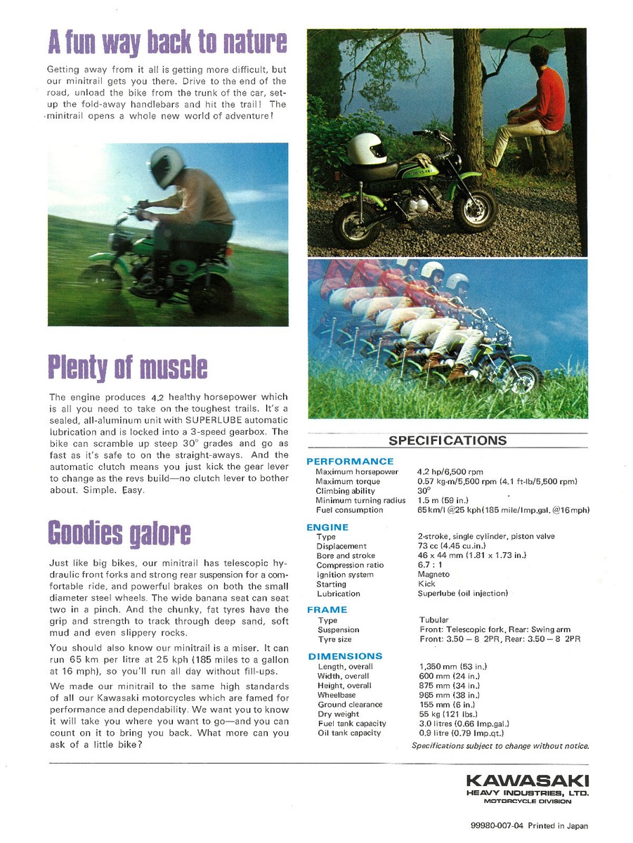 KAWASAKI Brochure MT1 1974 Sales Catalog Catalogue REPRO KV75 | eBay