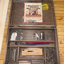 Vintage Antique The Fulton Printing Outfit No. 5 Used Kit w/ Nice Display Box