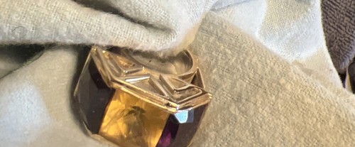 Large Bold Amethyst And Yellow Topaz Ring 18K Gold 925 Silver 18k Size 6 - Picture 12 of 13