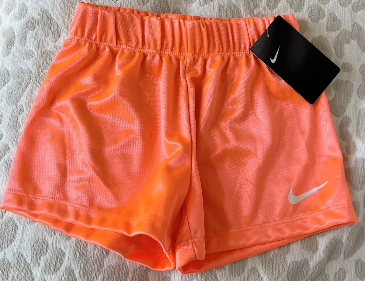 Nike shorts girls 6X athletic bright orange mango neon swoosh soccer  basketball