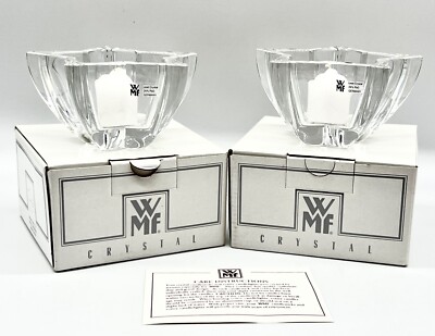 NIB TWO FINE LEAD CRYSTAL STARFLOWER VOTIVE CANDLE HOLDERS, WMF GERMANY, NOS