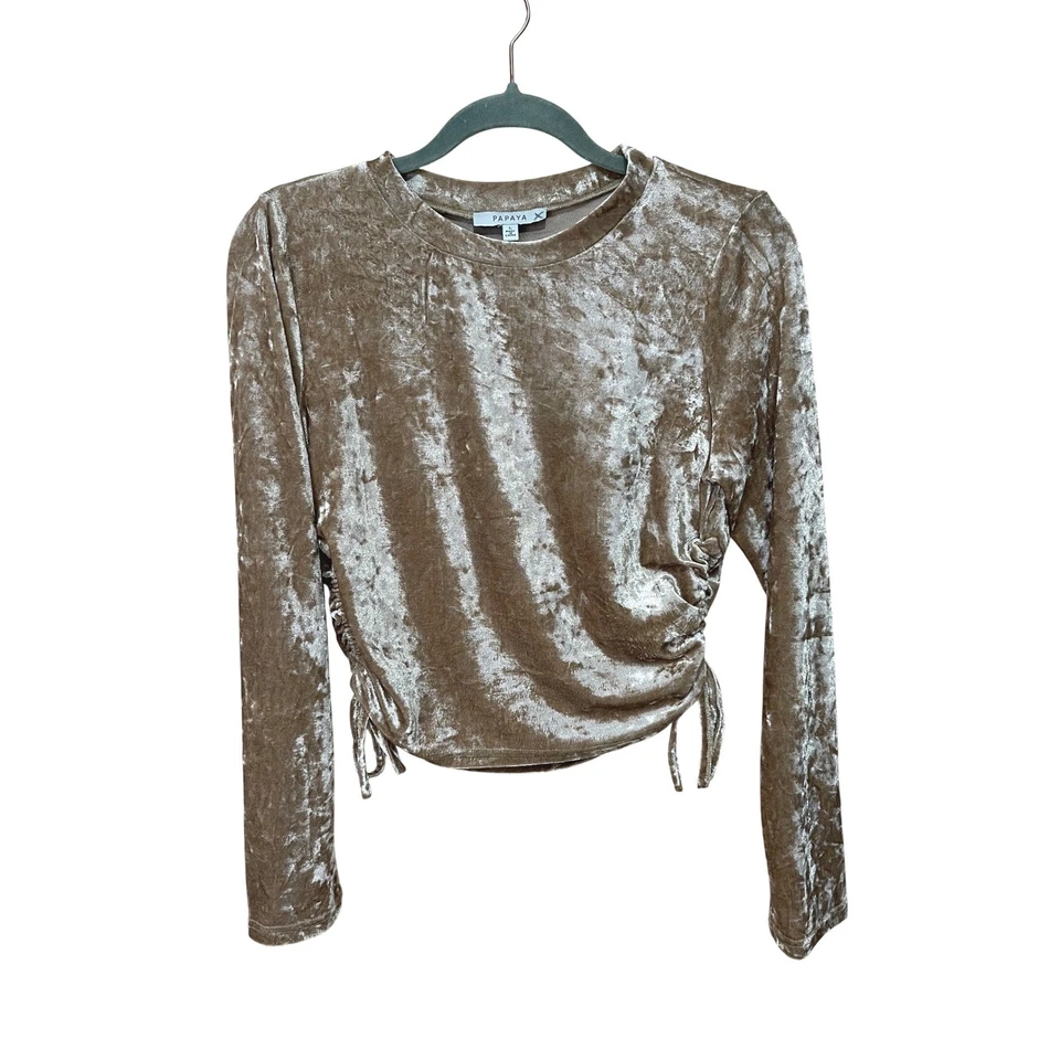 Top PAPAYA Terciopelo Triturado Lateral Acanalado Manga Larga Champagne-Bronce Talla L Foto 2 de 4