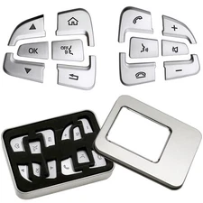 12Pcs Steering Wheel Button Trim for Mercedes Benz C, V, GLC Class - Silver