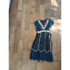 Derhy Vintage Style Lace Embroidered Chiffon Velvet Midi Dress Black M