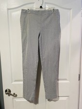 Women  s Talbots Chatham Ankle Pants Size 6 Navy White Striped Pull On Side Zip