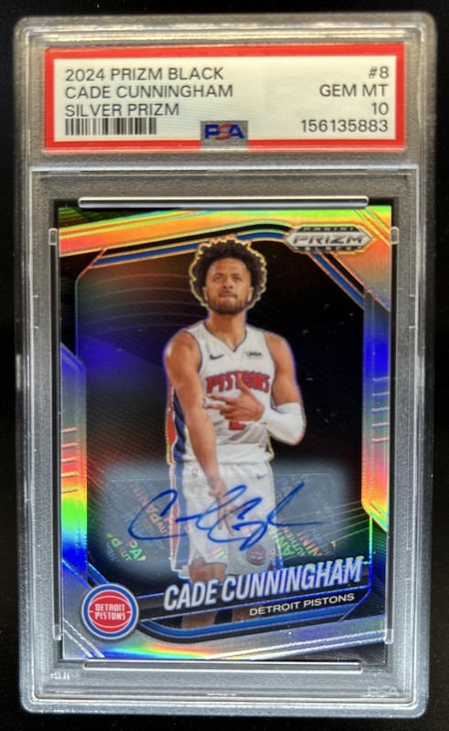 2024-25 Panini Prizm Black Cade Cunningham Auto Silver Prizm #8 Pistons PSA 10