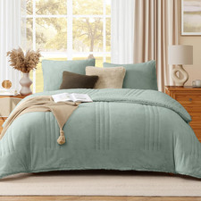 Fluffy Queen Comforter Set Sage Green, Sherpa Plush Fuzzy Comforter 3 Piece for
