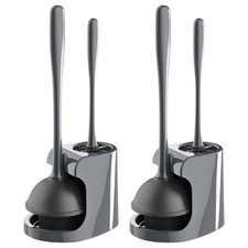 Toilet Plunger and Bowl Brush Combo for Bathroom Cleaning, Gray, 2 Sets