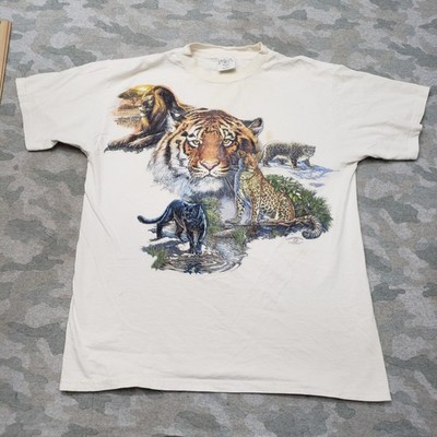 Vintage Sansegal Shirt Mens Large White Preshrunk Tiger Short Sleeve
