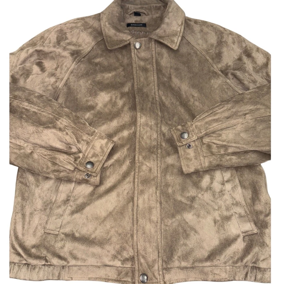 VTG Claiborne Sueded Finish Faux Suede Jacket Taupe Brown 90s Y2K Style Mens L - Image 2 of 4