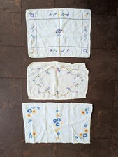 Three Vintage Linen/Cotton Table Placemats with Floral Hand Embroidery