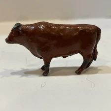 Vintage J Hill & Co Lead Toy Brown Milk Cow with Horns-England 1900’s Brits