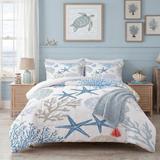 Coastal Bedding Set Queen: Nautical Comforter for Kids Teens Men Women, Sea Shel
