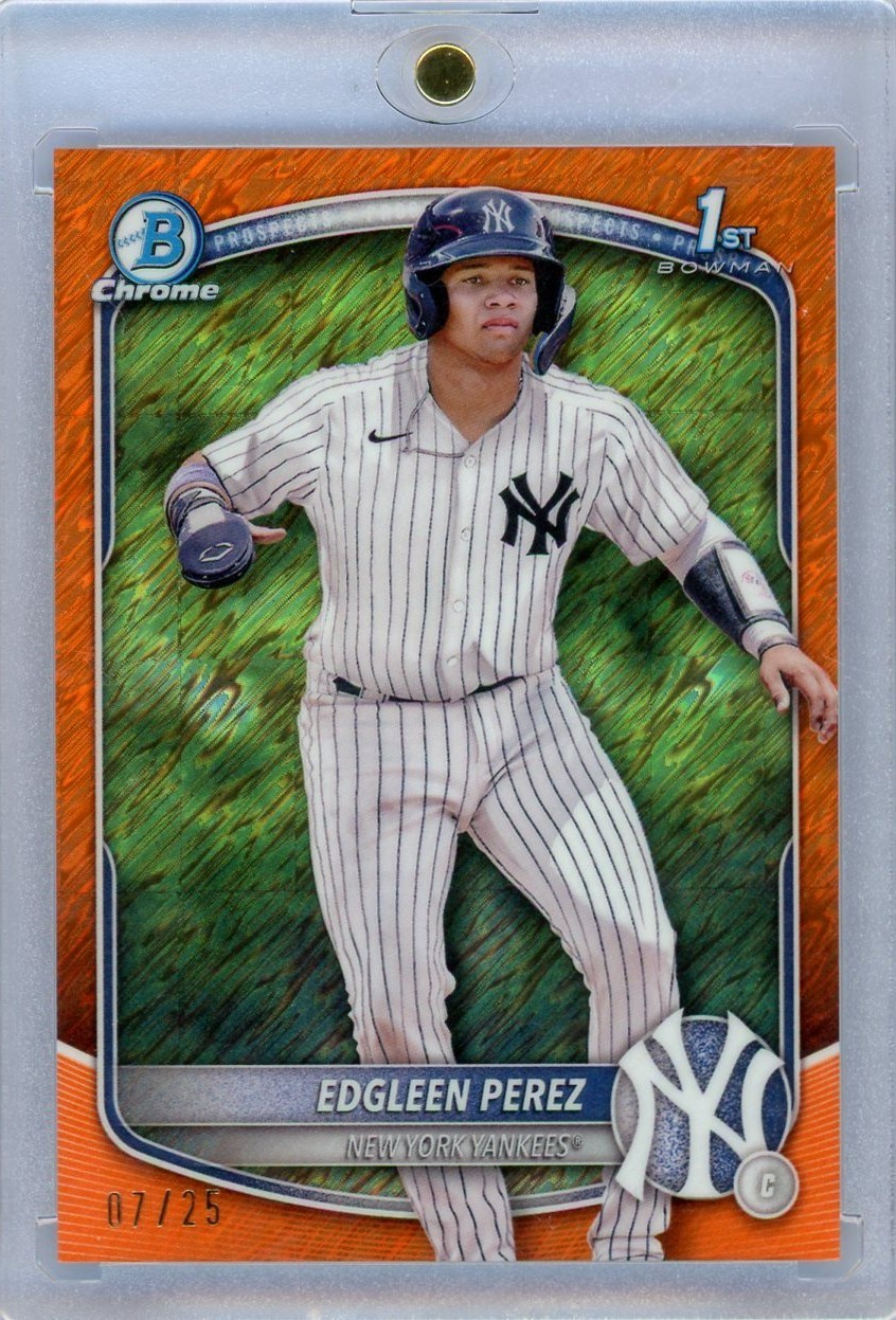 2025 Bowman Chrome 1st Edgleen Perez Orange Shimmer Rookie Autograph /25 Yankee