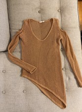 Helmut Lang Japanese Wool/Hemp Open Shoulder Jumper Chain Knit Size s Caramel