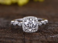 2Ct Round Cut Lab Created Diamond Halo Engagement Ring 14K White Gold Plated