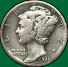 1931-D Mercury Dime Very Fine VF Coin, Harshly Cleaned #36928